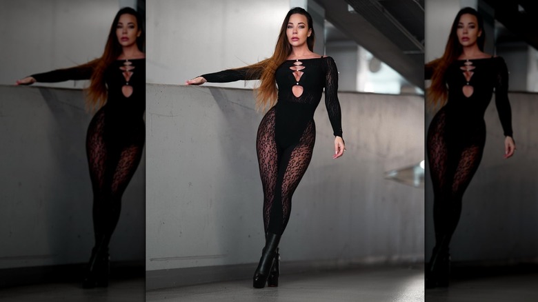 Black mesh catsuit