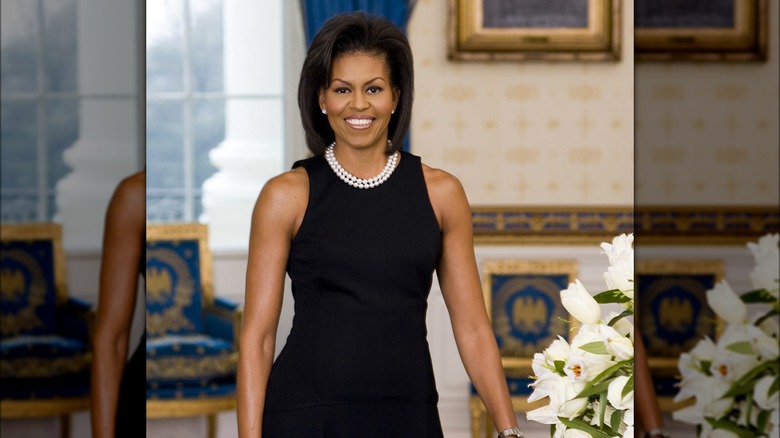 michelle obama in sleeveless black dress