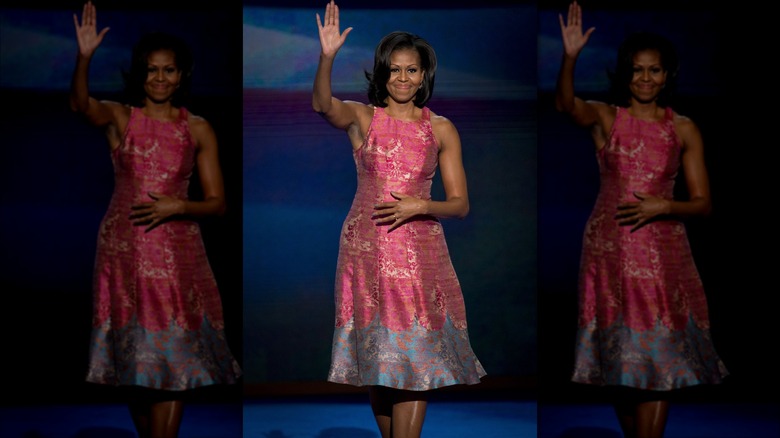 michelle obama wearing pink dress at dnc