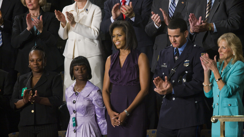 michelle obama wearing purple dress in congress session