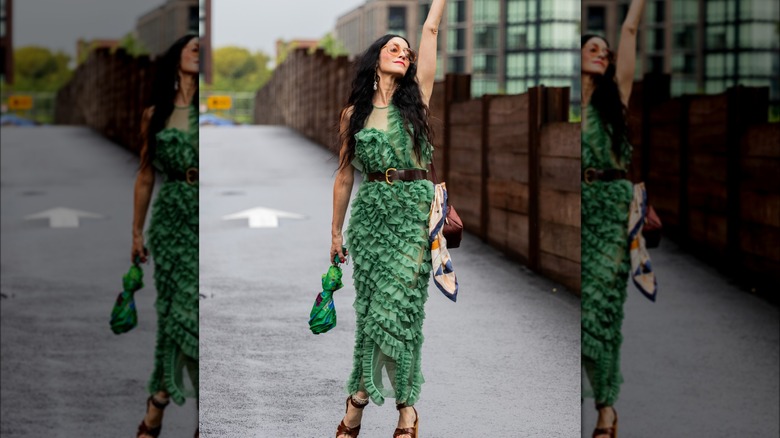 woman wearing ruffled dress