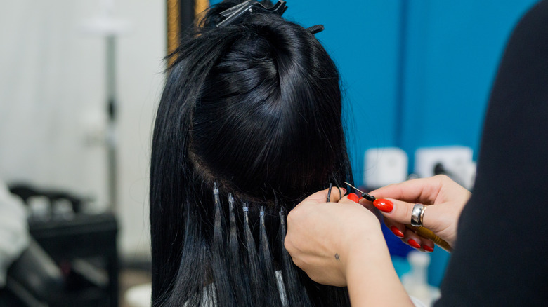 woman getting extensions