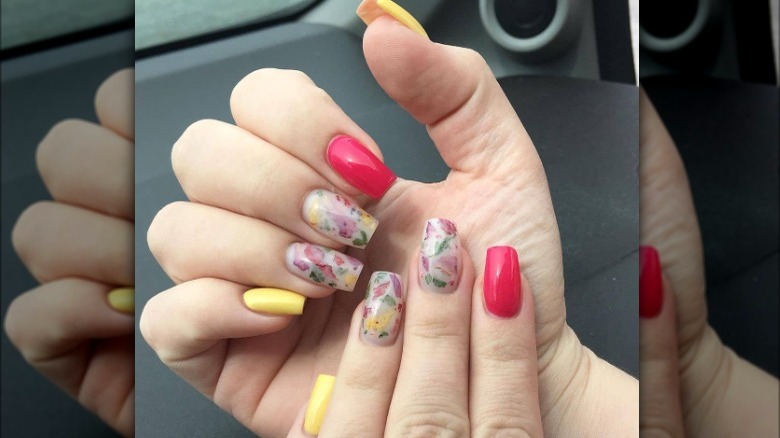 red and yellow milk bath nails