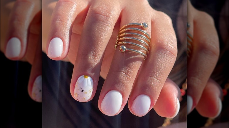 Milky white nails with accent