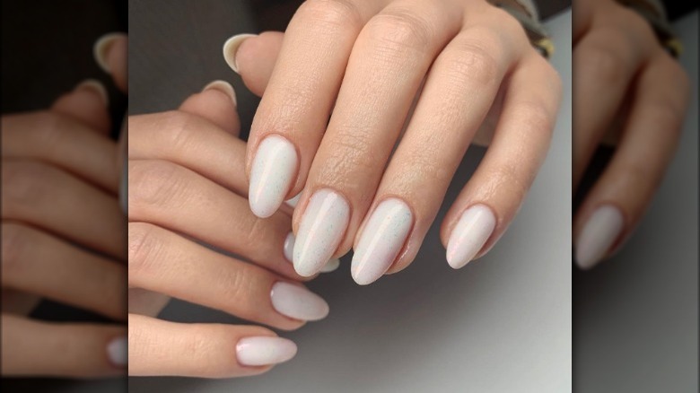 Milky white speckled nails