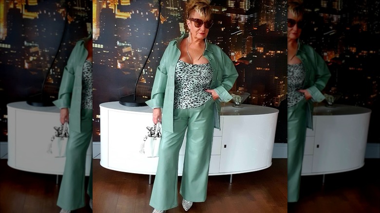 Woman wearing matching mint set