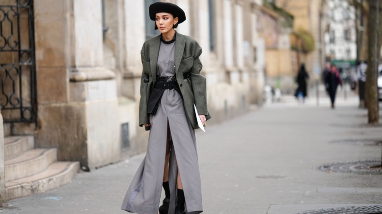 woman wearing blazer and dress