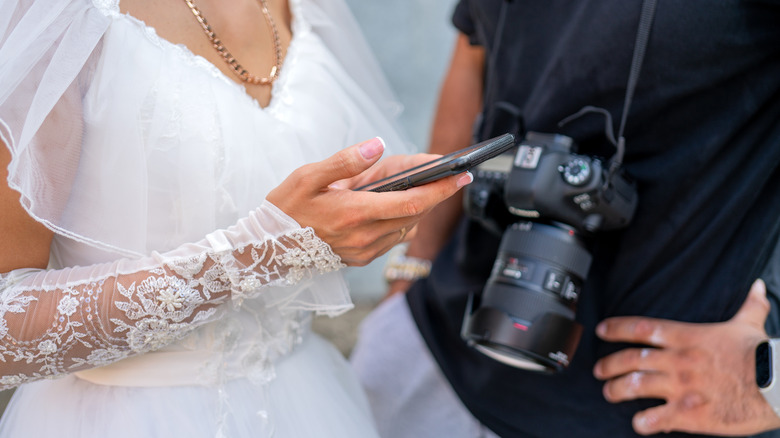 Bride with a cell phone 