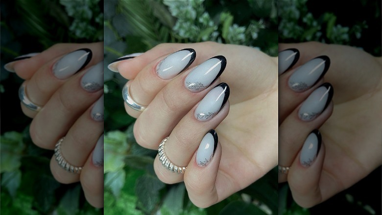 French moon nails with leaves