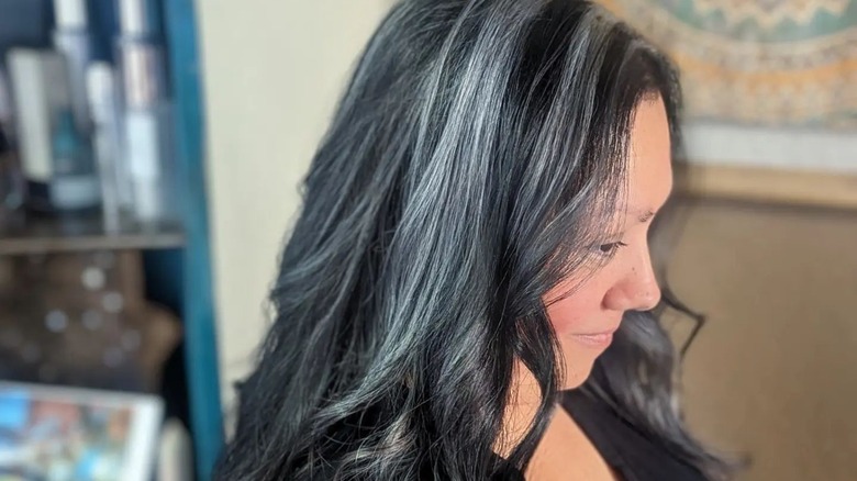 Black hair with gray highlights