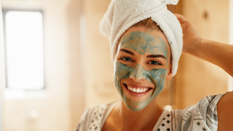 woman smiling with mask on