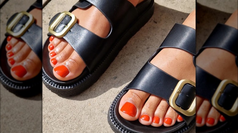 A burnt orange pedicure