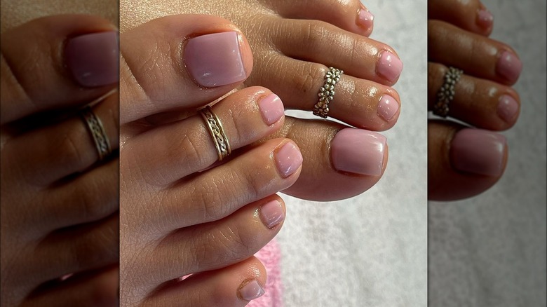 A muted pink pedicure