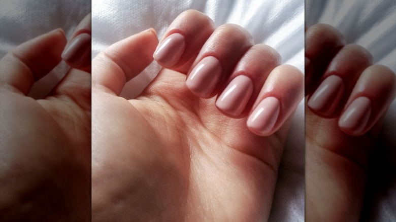 Short nude nails on a hand