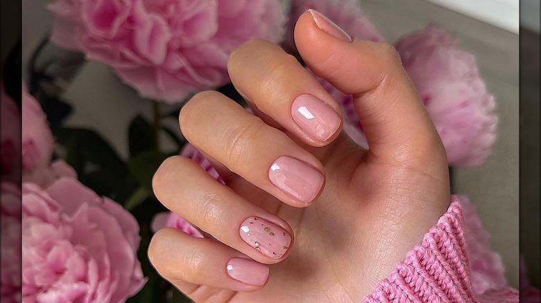 dusty rose nails specks of gold