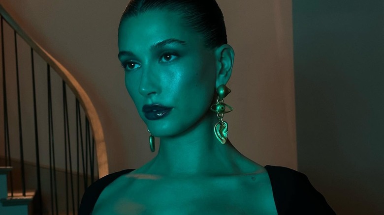 Hailey Bieber wearing disco makeup