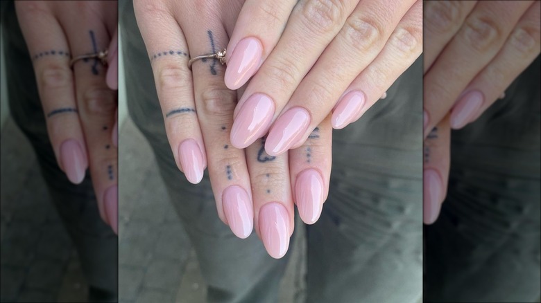 Light pink oval-shaped nails