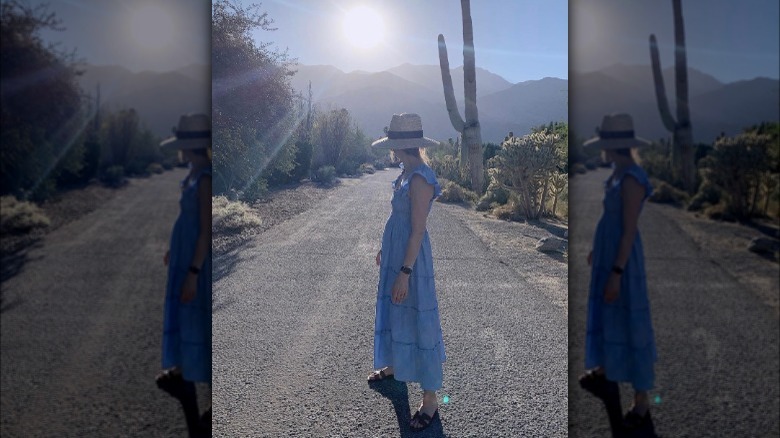 Woman in desert wearing nap dress