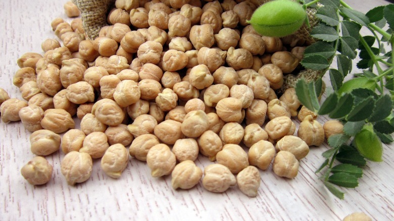 Dried chickpeas on a table