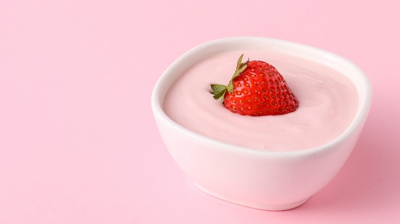 Bowl of yogurt with strawberry