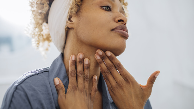 Close up of minor neck wrinkles