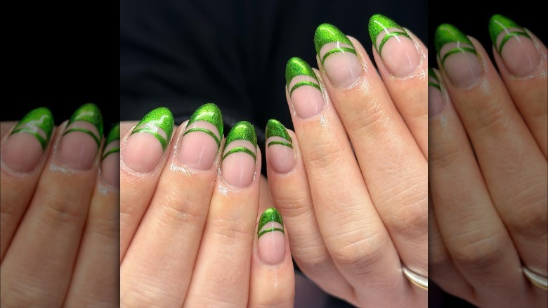 negative space French manicure in neon green