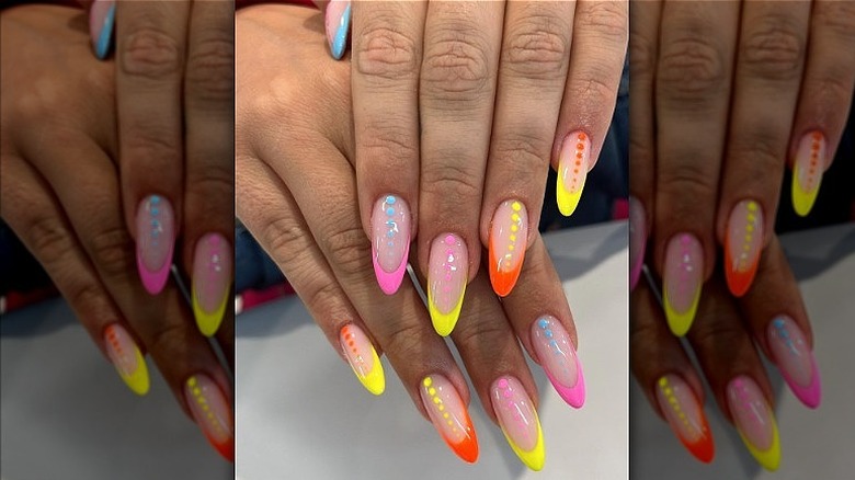 colorful neon French nails