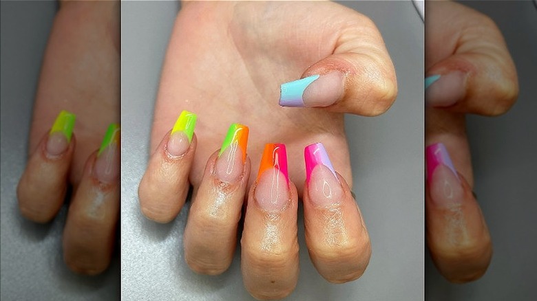 neon ombré French nails