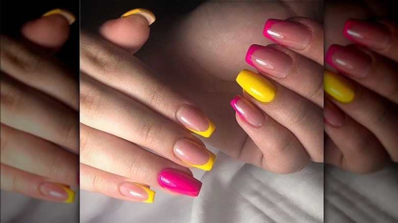 neon yellow and pink nails