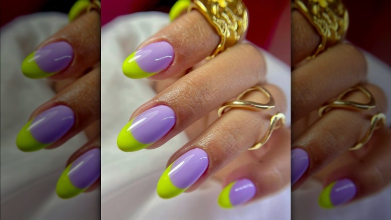 neon green and purple nails
