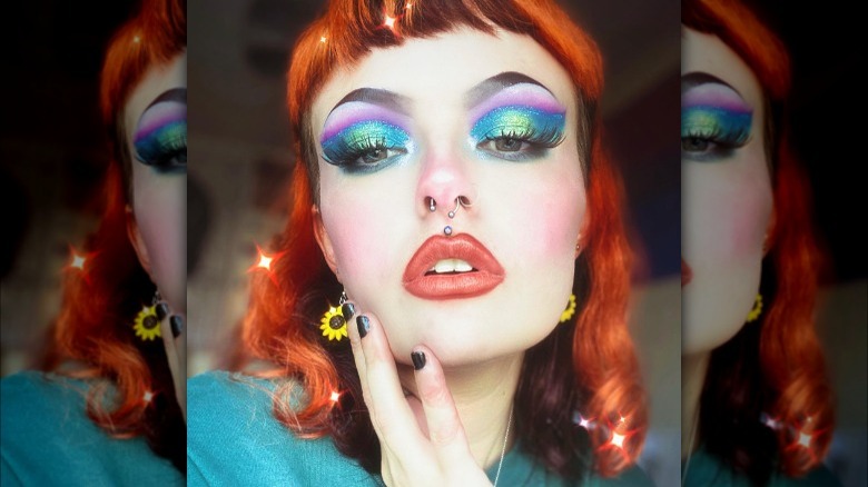 Dramatic neon graphic eye makeup