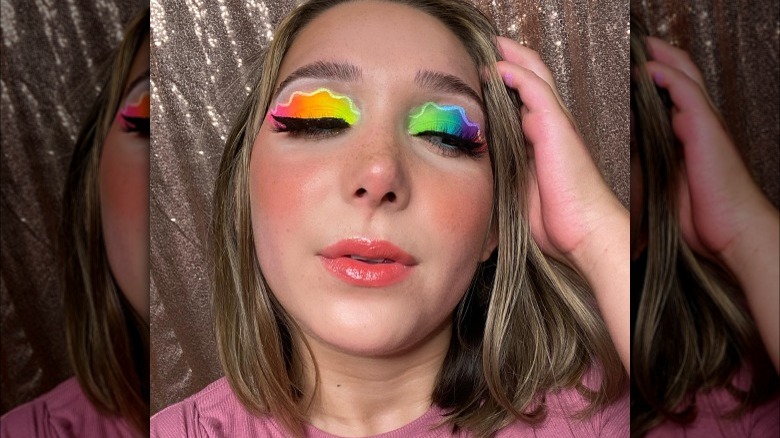 Neon rainbow eye makeup look