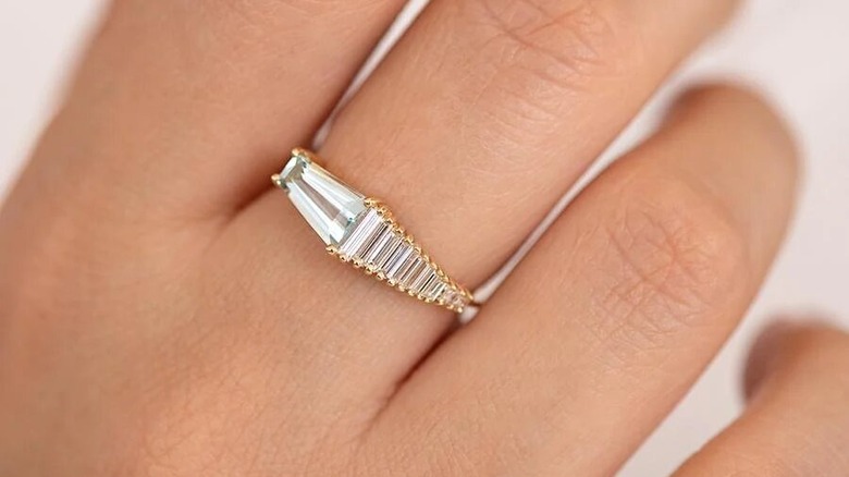 Aquamarine and diamond engagement ring