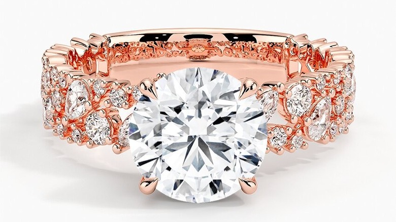 Rose gold ring with diamond-studded band