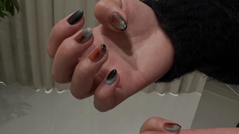 brown blue gradient nails