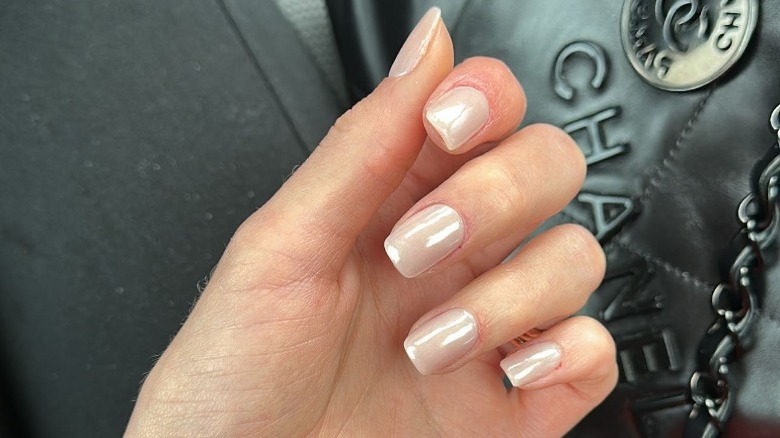 nude nails with chrome finish