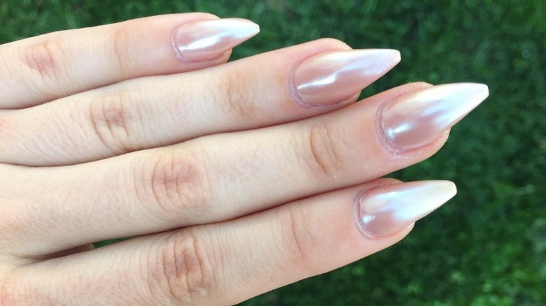 pointed nude chrome nails 