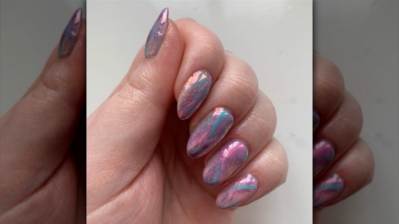 Pearl oil-slick nails