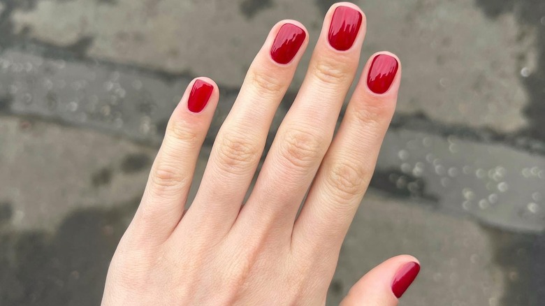 short glossy red nails