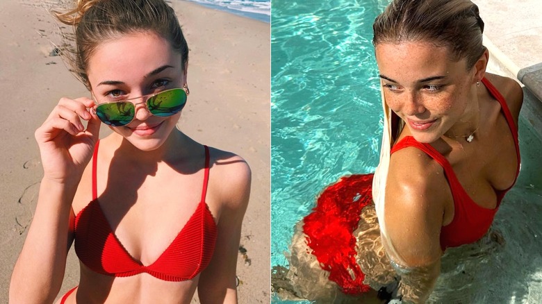 Olivia Dunne wearing two red bikinis