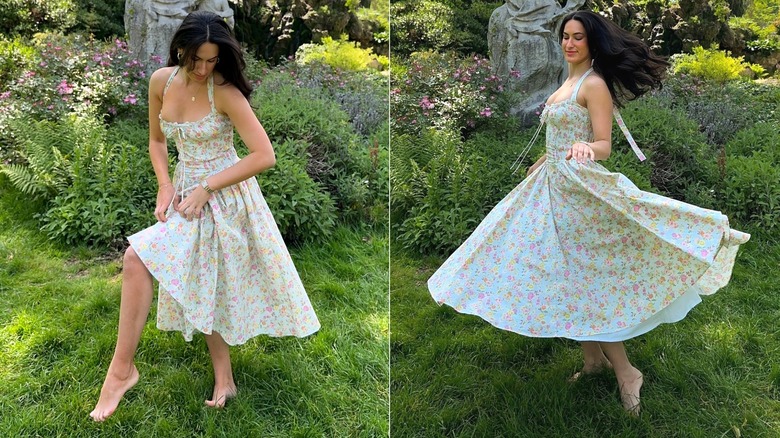 Woman in halter-neck milkmaid dress