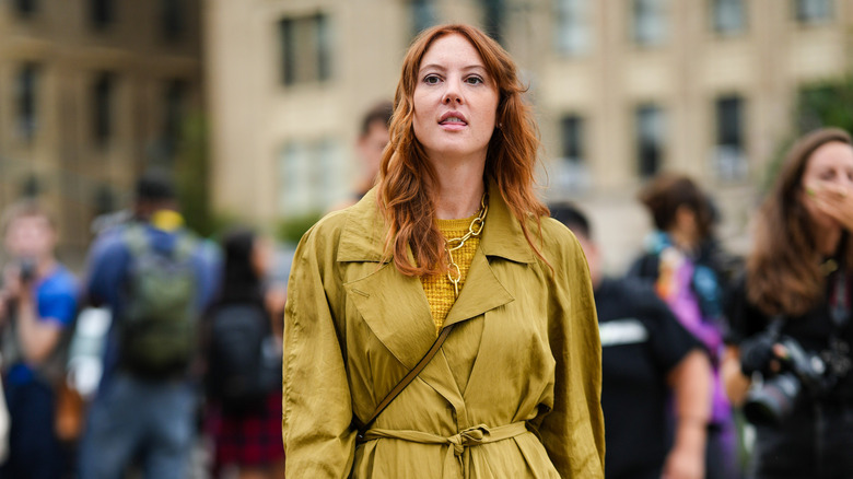 Woman with red-brown balayage hair