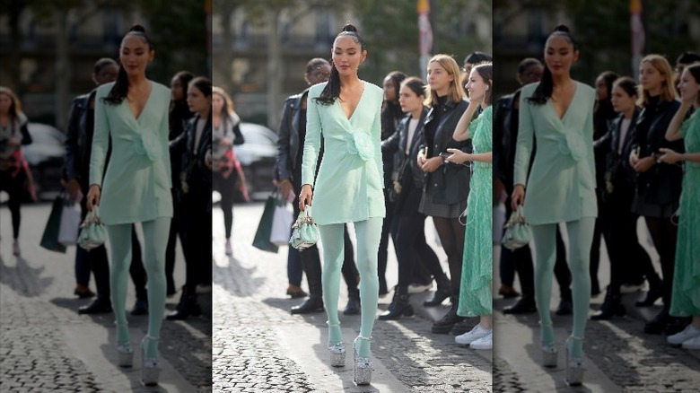 matching mint blazer and tights