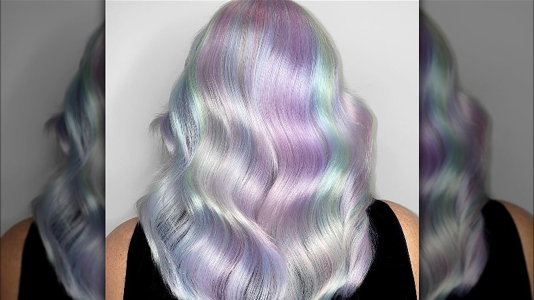 Woman with opal hair backview