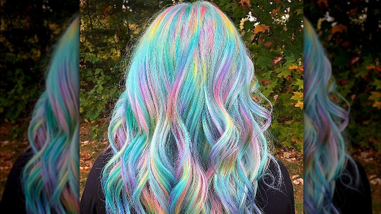 Woman with wavy opal hair