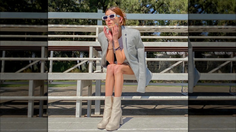 A woman in a gray blazer