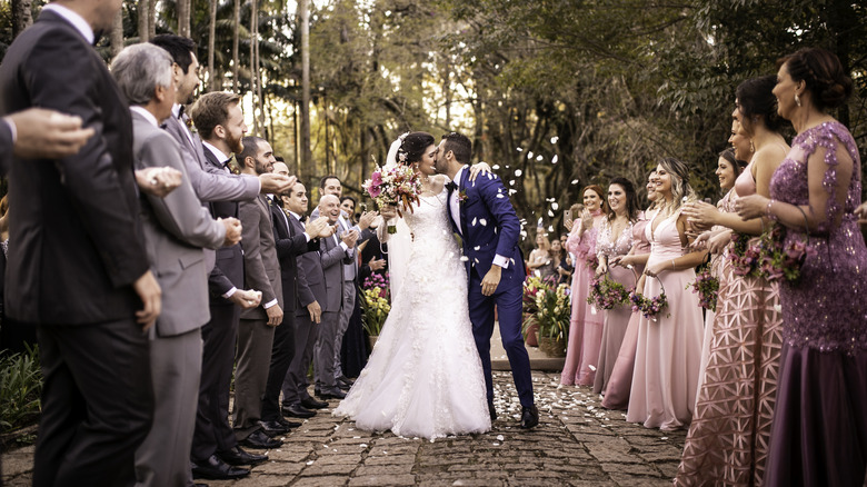 Bride and groom kissing