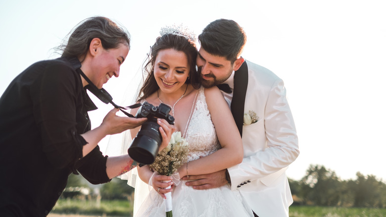 Couple talking to a photographer