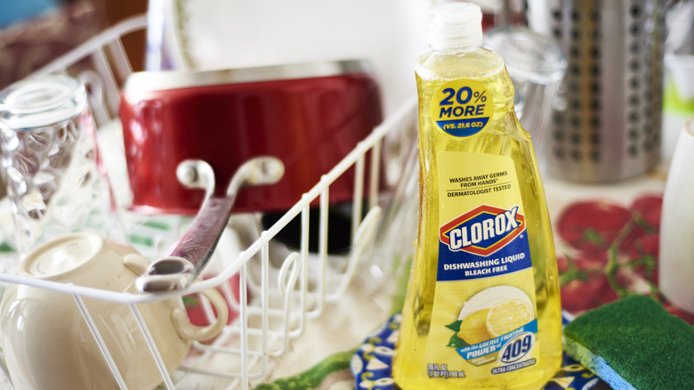 dish soap and drying rack