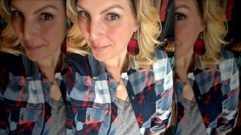 Plaid top and earrings